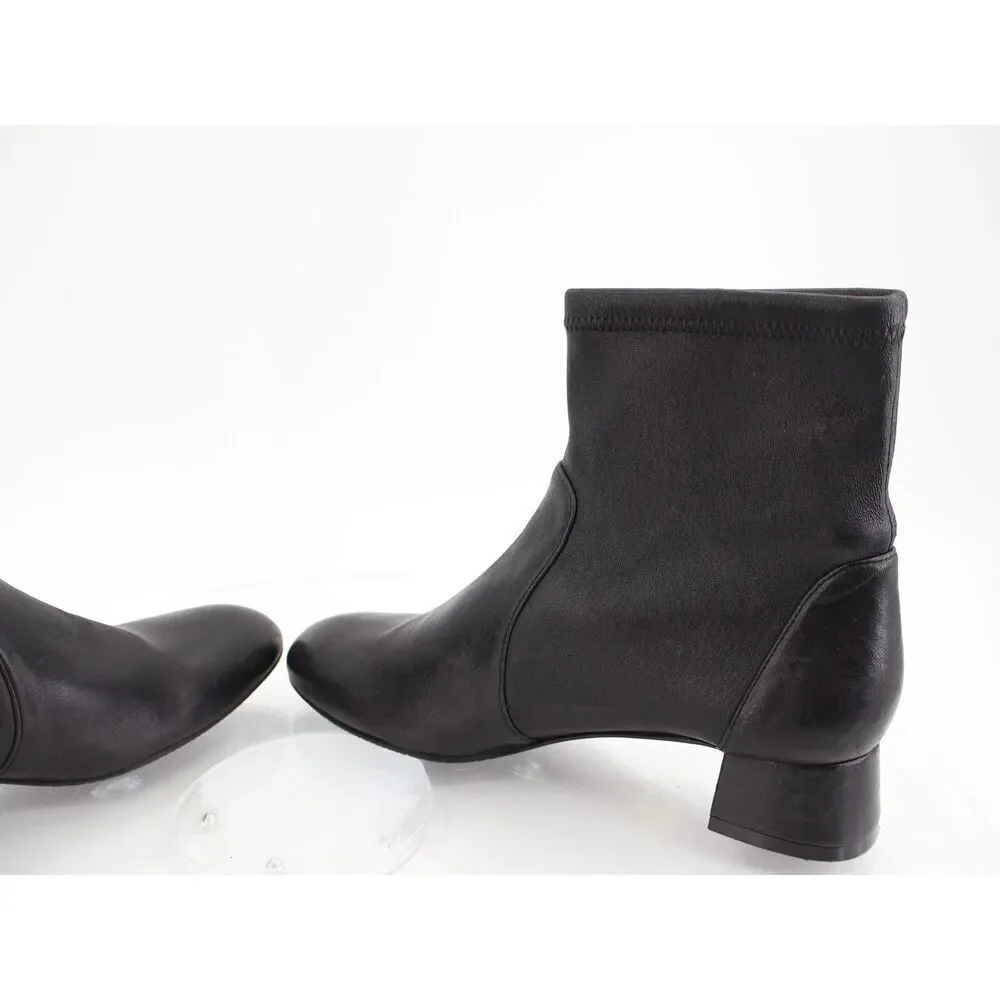 Stuart Weitzman Odetta Ankle Pull On Bootie Size 7.5 Black Leather Pointed Toe